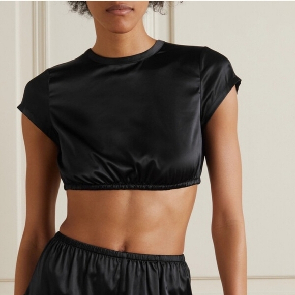 SKIMS Tops - SKIMS Shine Satin Crop Top Shirt Blouse Onyx Black 4X